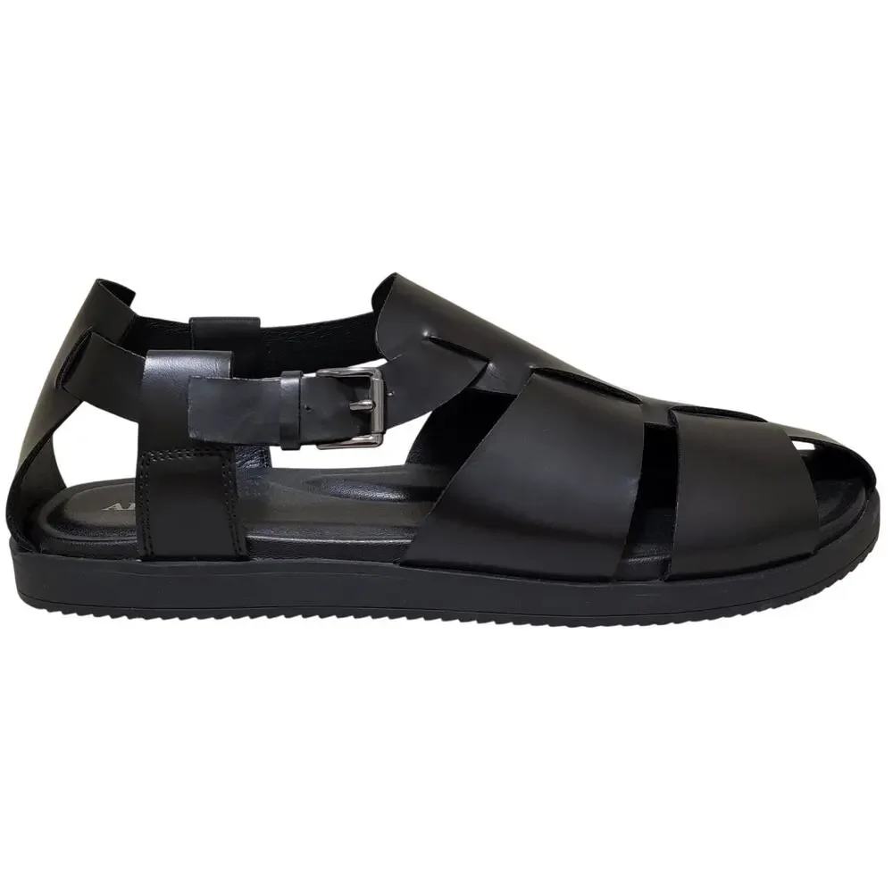 Alfani Men Ethann Flat Gladiator Sandals Size US 13M Black Faux Leather